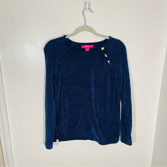 Lilly Pulitzer Pippin Sweater Low Tide Navy Blue Soft Chenille Preppy Beach - Picture 2 of 8